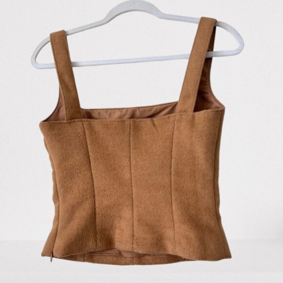 NEW Zara Soft Faux Fur, Wool Blend Bustier Corset-Style Cropped Top in Camel, XS - Picture 12 of 16